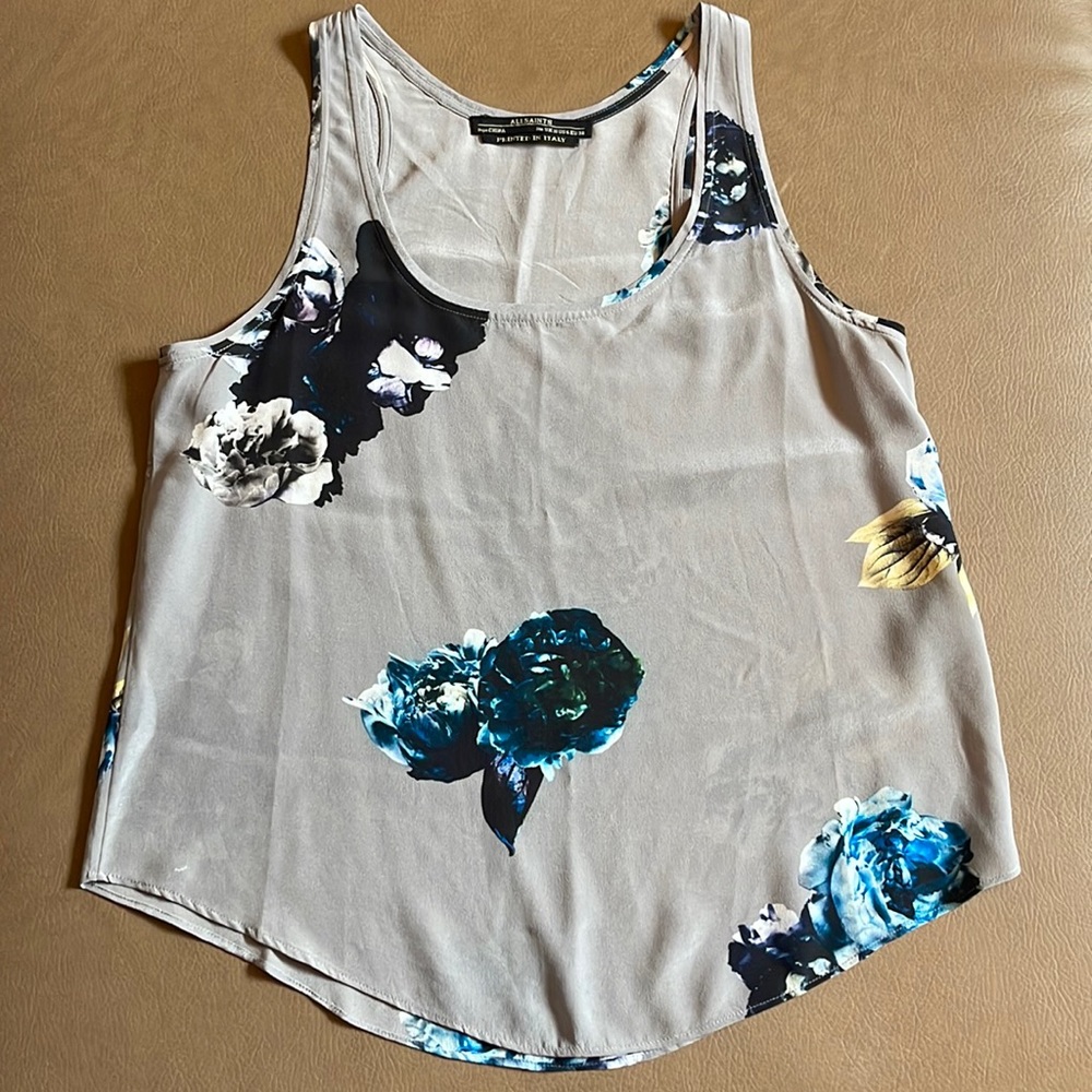 Light grey racer back top with floral print
